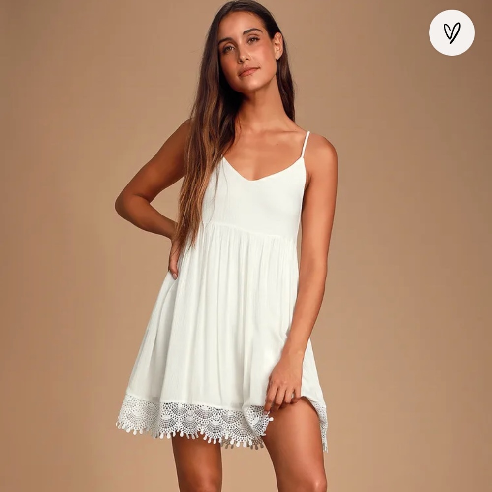 Lulus Rhiannon Ivory Lace Babydoll Dress size Small